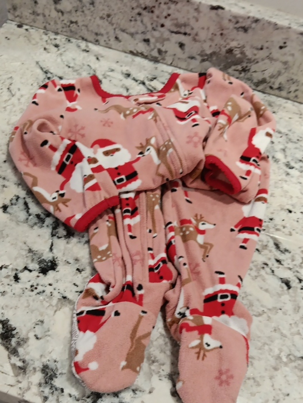 Carter's 18 Month Pink Santa & Reindeer Fleece One-Piece Footed Pajamas